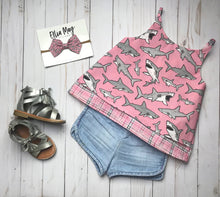 Load image into Gallery viewer, Riley Tank Top: Pink Sharks